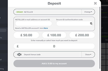 Neteller Deposit Screen